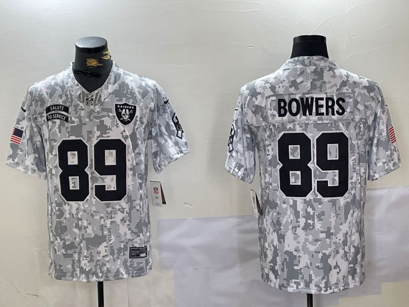 Men Oakland Raiders 89 Bowers Nike Arctic Camo 2024 Salute to Service Limited NFL Jersey